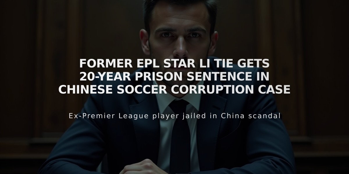 Former EPL Star Li Tie Gets 20-Year Prison Sentence in Chinese Soccer Corruption Case