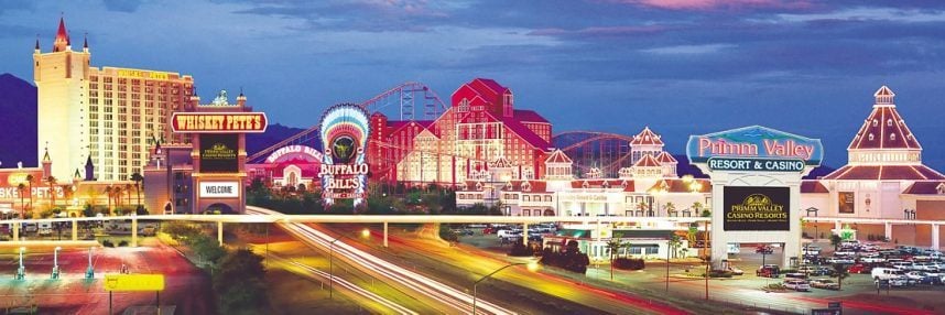 Primm Valley Resort exterior at sunset