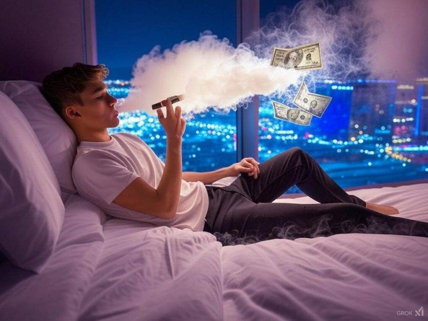 Man vaping in bed