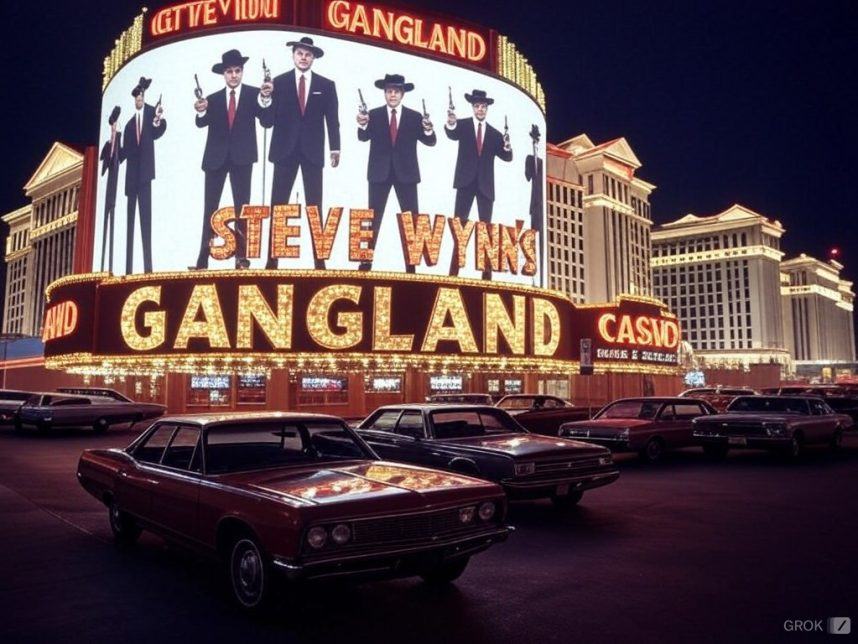 Retro casino sign with vintage automobiles